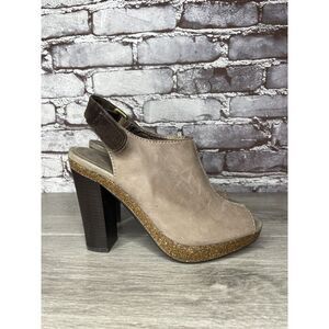 Apepazza Parma Brown Taupe Leather Peep Toe Heeed Booties Women Sz 7.5M US/38EU